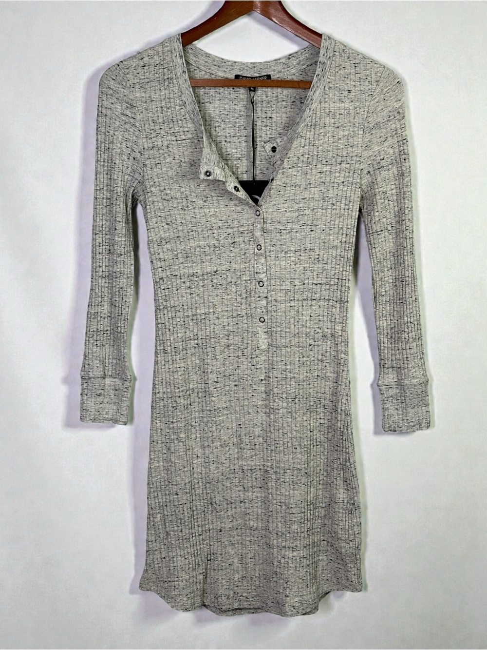 NWT David Lerner Ribbed Henley Mini Dress Light Heather Gray M Revolve - Picture 2 of 9